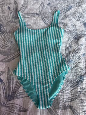 Blue an white striped aerie one piece swimsuit